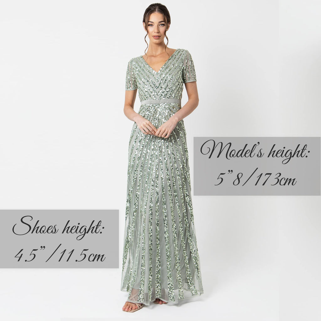 Maya Deluxe Abendkleid Pailletten Maxi Elegant für Hochzeit Vestido de la Dama de Honor De Las Mujeres, Verde, 46