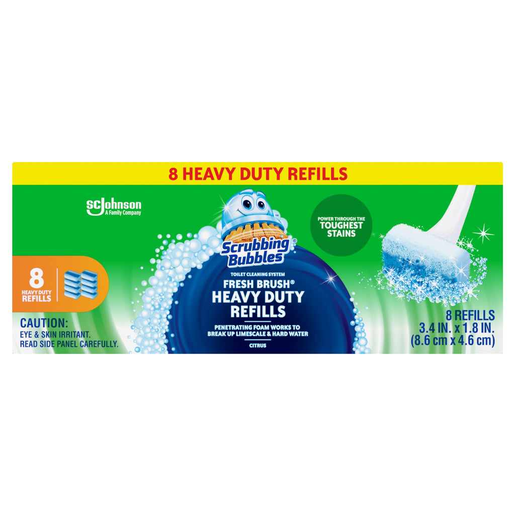 Scrubbing Bubbles Fresh Brush Ağır Hizmet Tipi Tek Kullanımlık Tuvalet Temizleyici Değnek Yedekleri, Tuvalet Kase Lekelerini ve Kireçlenmeyi Çıkarın, 8 ct, 8'li Paket (64 Toplam Doldurma)