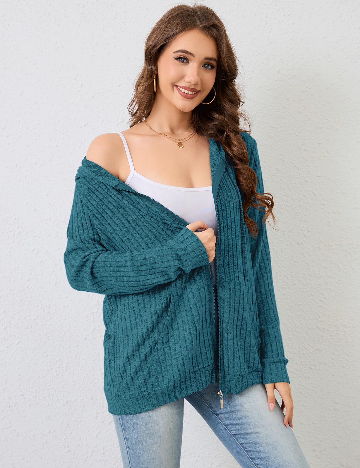Flikity Zip Hoodie Damen Reißverschluss Sweatjacke mit Kapuze Dünne Jacke