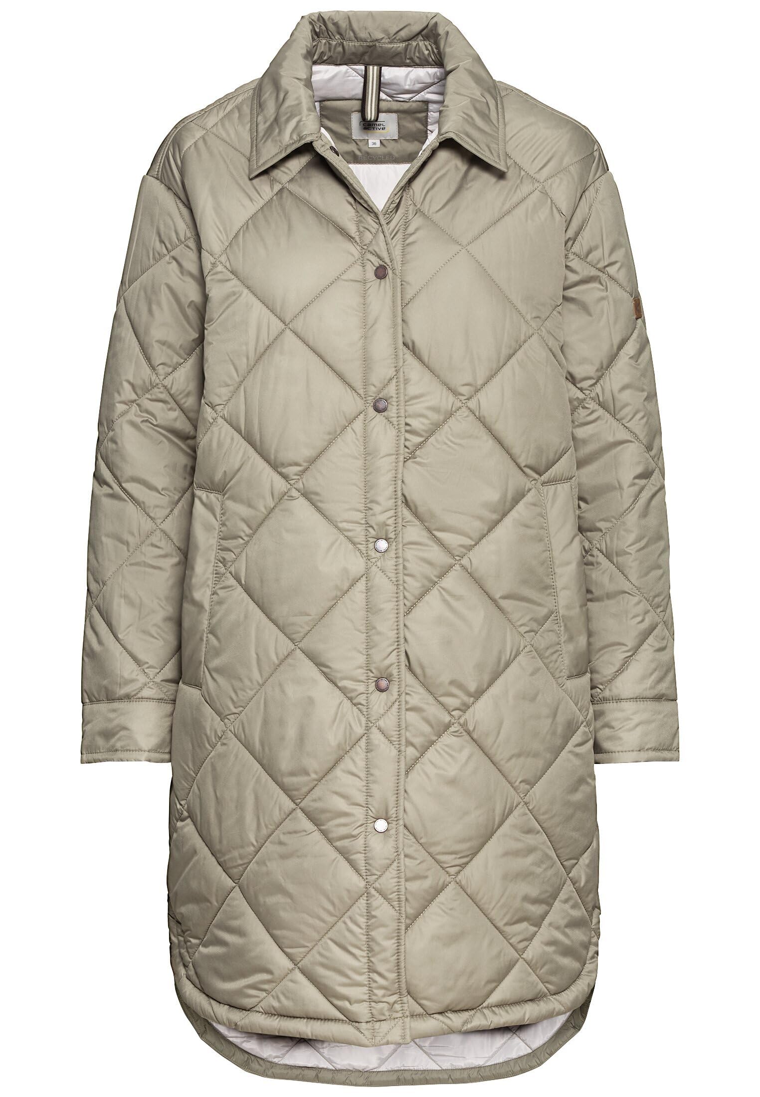 camel active Chaqueta Larga Acolchada en Estilo Overshirt Coat, Verde, 46 para Mujer