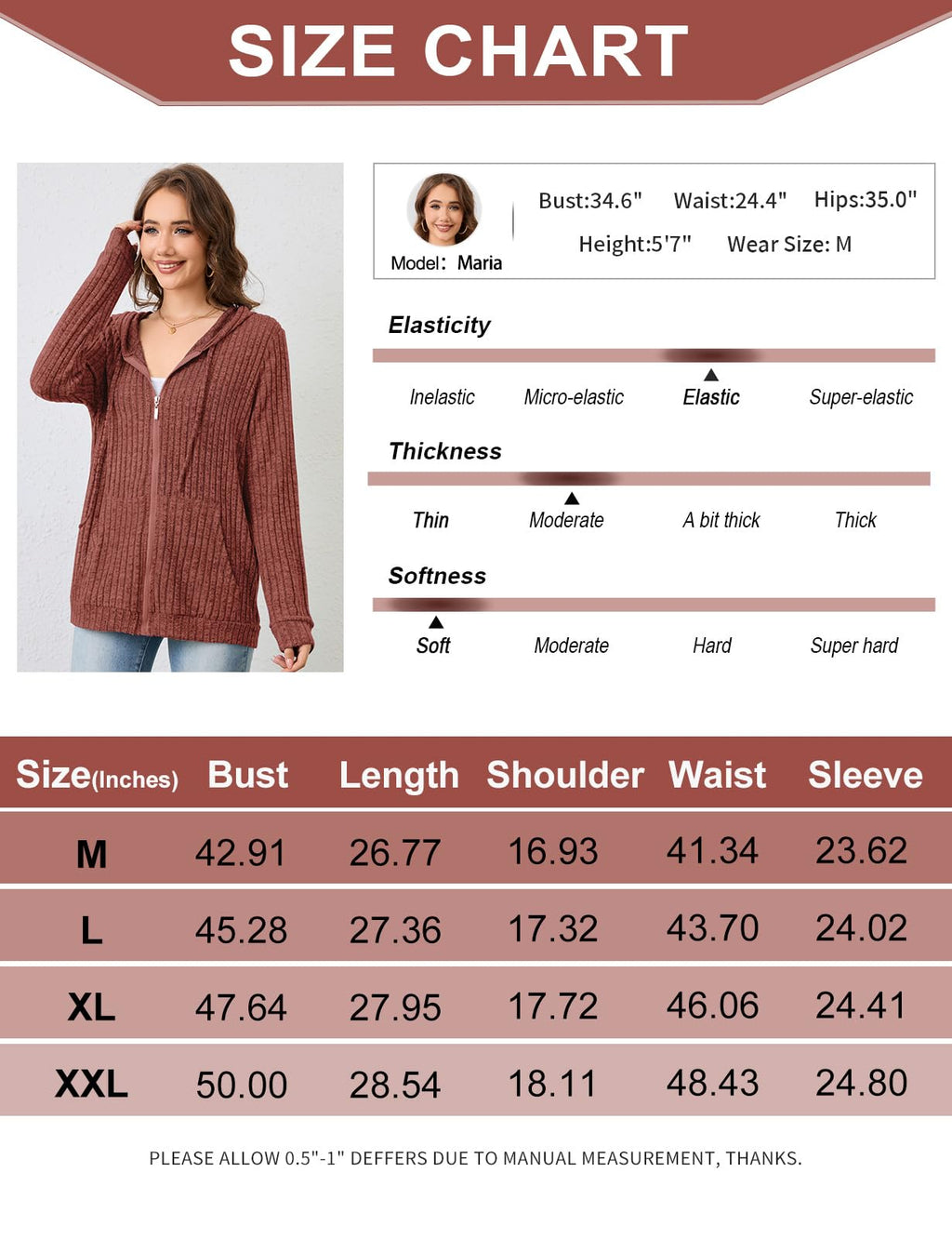 Flikity Zip Hoodie Damen Reißverschluss Sweatjacke mit Kapuze Dünne Jacke