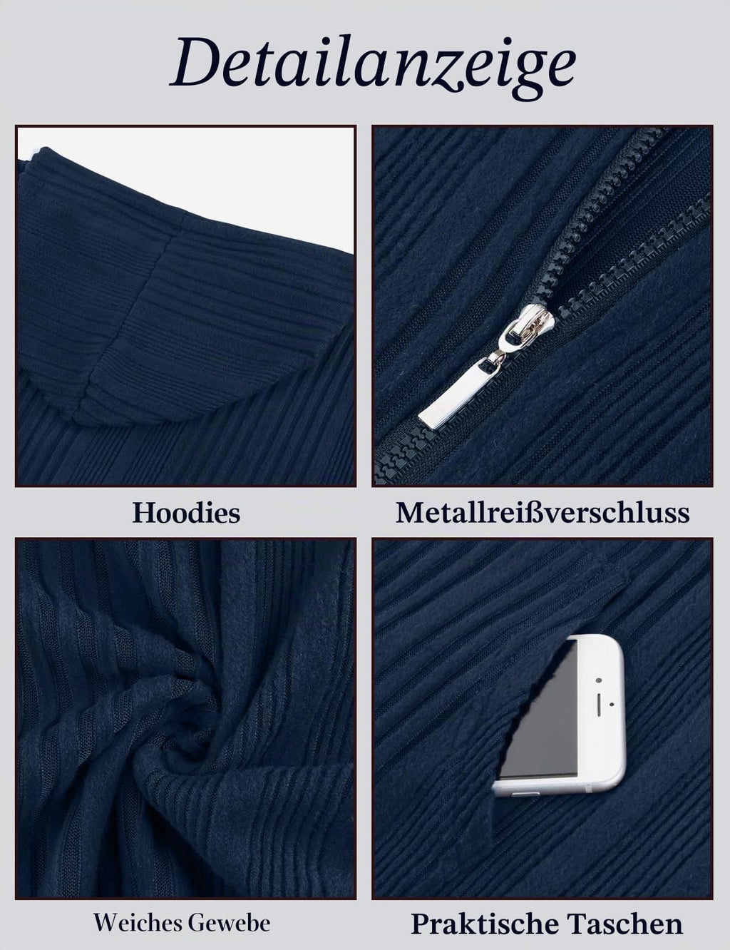 Flikity Zip Hoodie Damen Reißverschluss Sweatjacke mit Kapuze Dünne Jacke