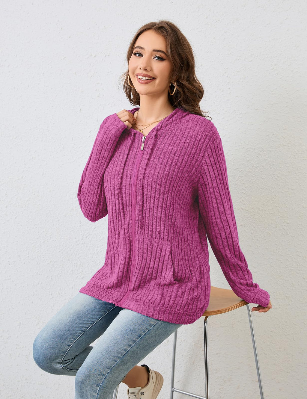 Flikity Zip Hoodie Damen Reißverschluss Sweatjacke mit Kapuze Dünne Jacke