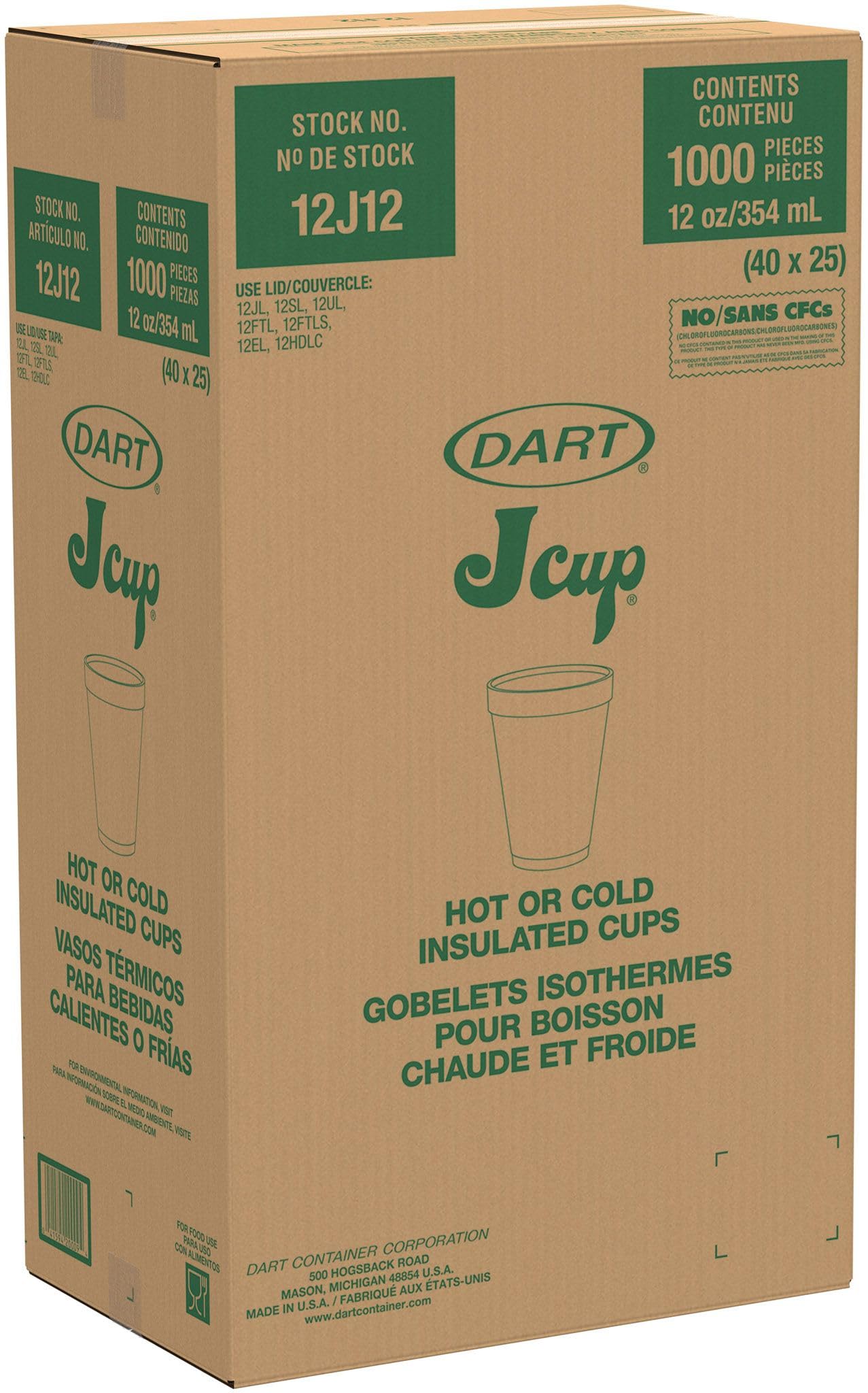 Dart 12 oz Insulated Foam Hot/Cold Cup, 12J12 (1,000 Count)
