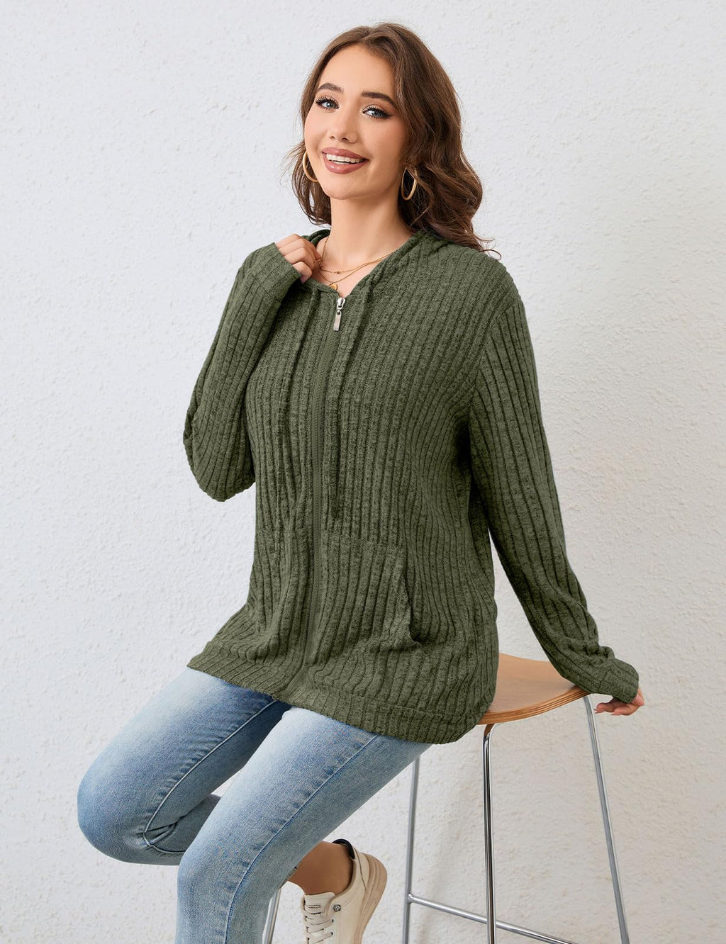 Flikity Zip Hoodie Damen Reißverschluss Sweatjacke mit Kapuze Dünne Jacke