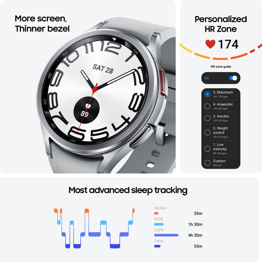 Samsung Galaxy Watch6 Classic Smart Watch, Fitness Tracker, LTE, 47mm, Black, 3 Year Extended Warranty (UK Version)