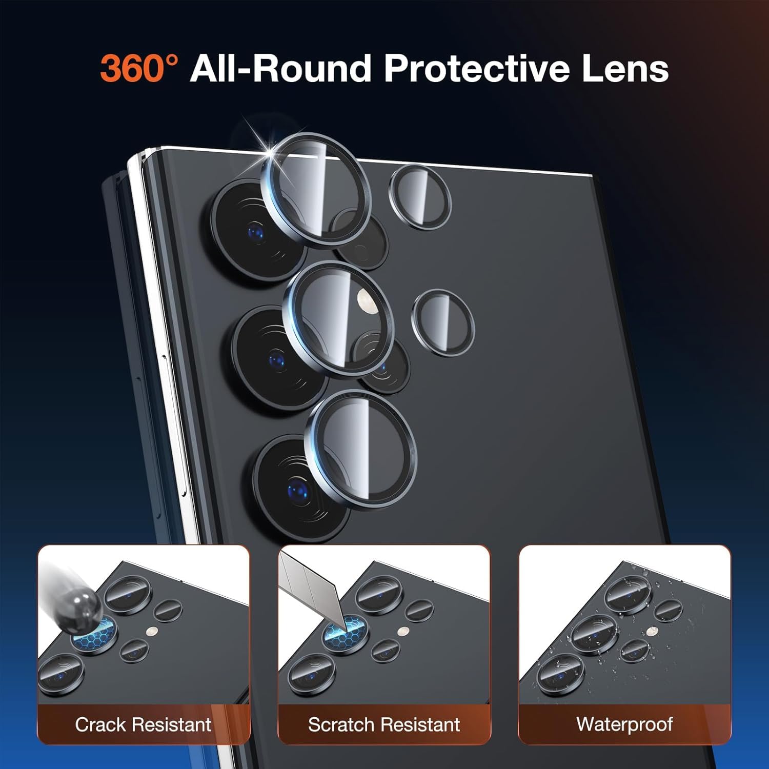 VONZEE for Samsung Galaxy S25 Ultra Camera Lens Protector, Scratch-Resistant Ultra-Thin Tempered Glass with Aluminum Edging, Galaxy S25 Ultra Case Friendly, Set of 1 | Titanium Black