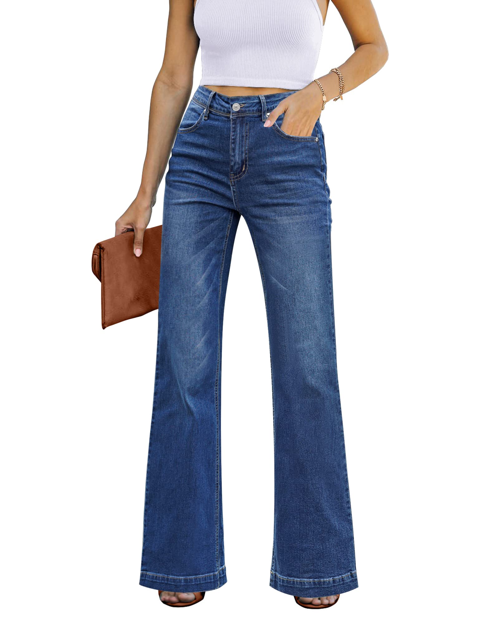 GRAPENT Women's 90s Outfit Jeans High Waisted Stretchy Jeans Bootcut Bell Bottom Jeans Petite Color Dark Blue Size 4 Size 6
