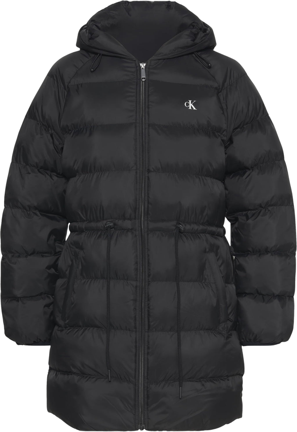Calvin Klein Abrigo de plumas Mujer Lightweight Logo Mid Length con capucha, Negro (Black), S