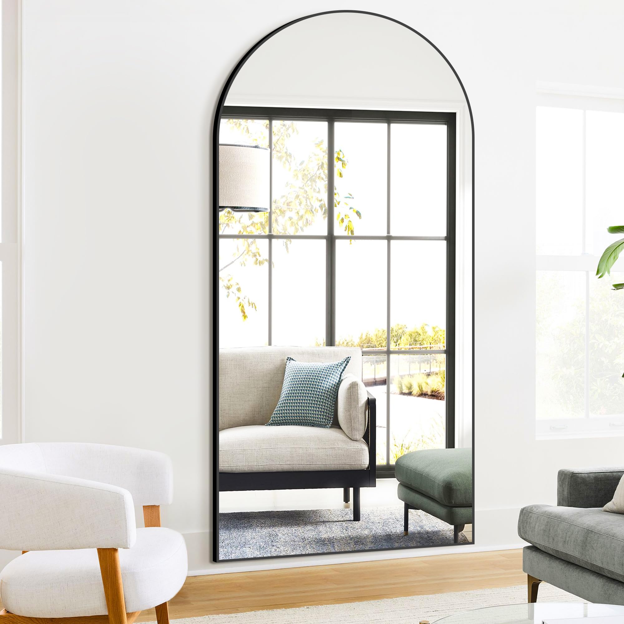 Arched Full Length Mirror, Black Standing Mirror, 75"x35" Full Body Mirror with Standing, Free Standing, Leaning Against Wall or Wall-Mounted, Large Floor Mirror for Bedroom Living Room Dressing Room