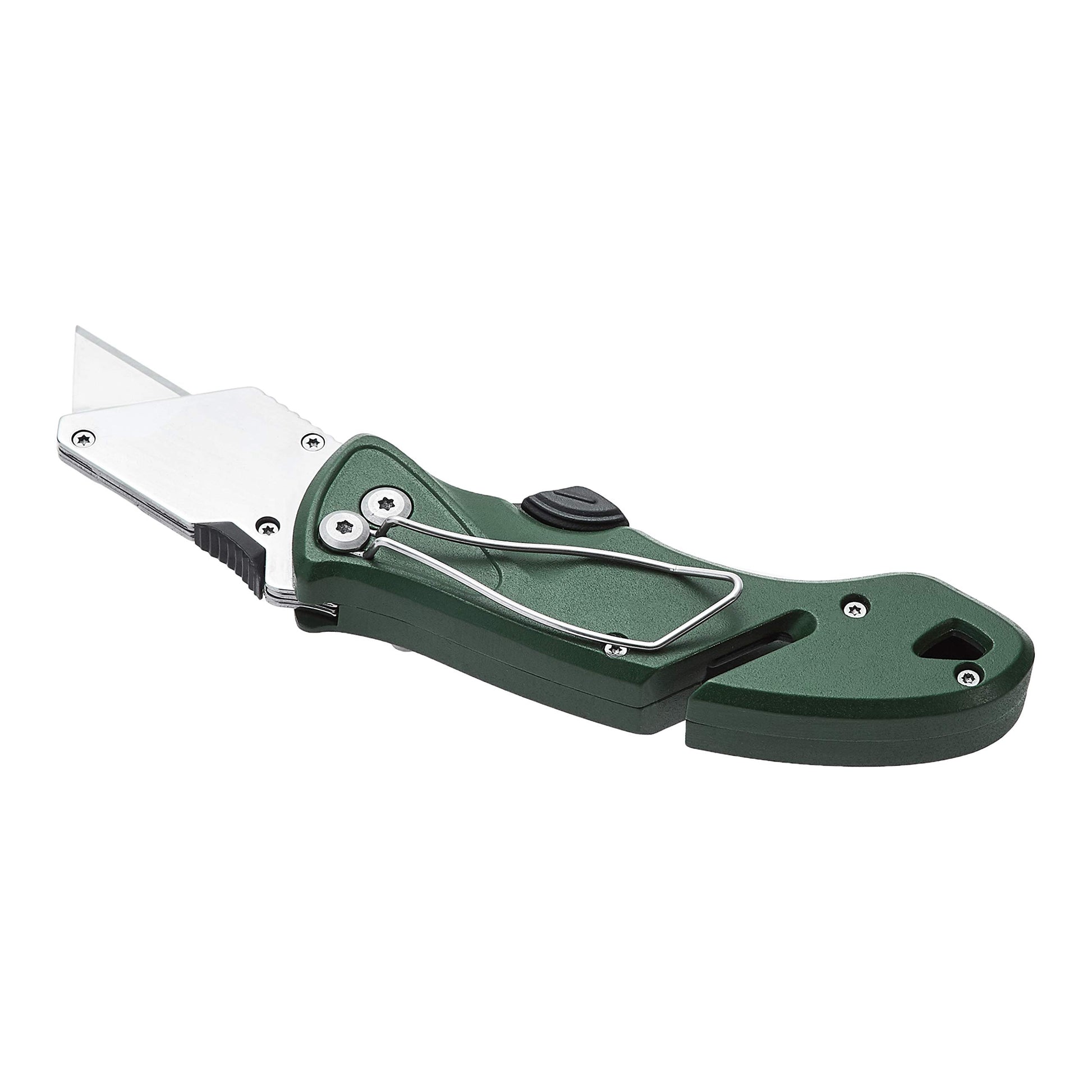 Amazon Basics Heavy Duty Folding Utility Knife with Belt Cutter and Blade Storage