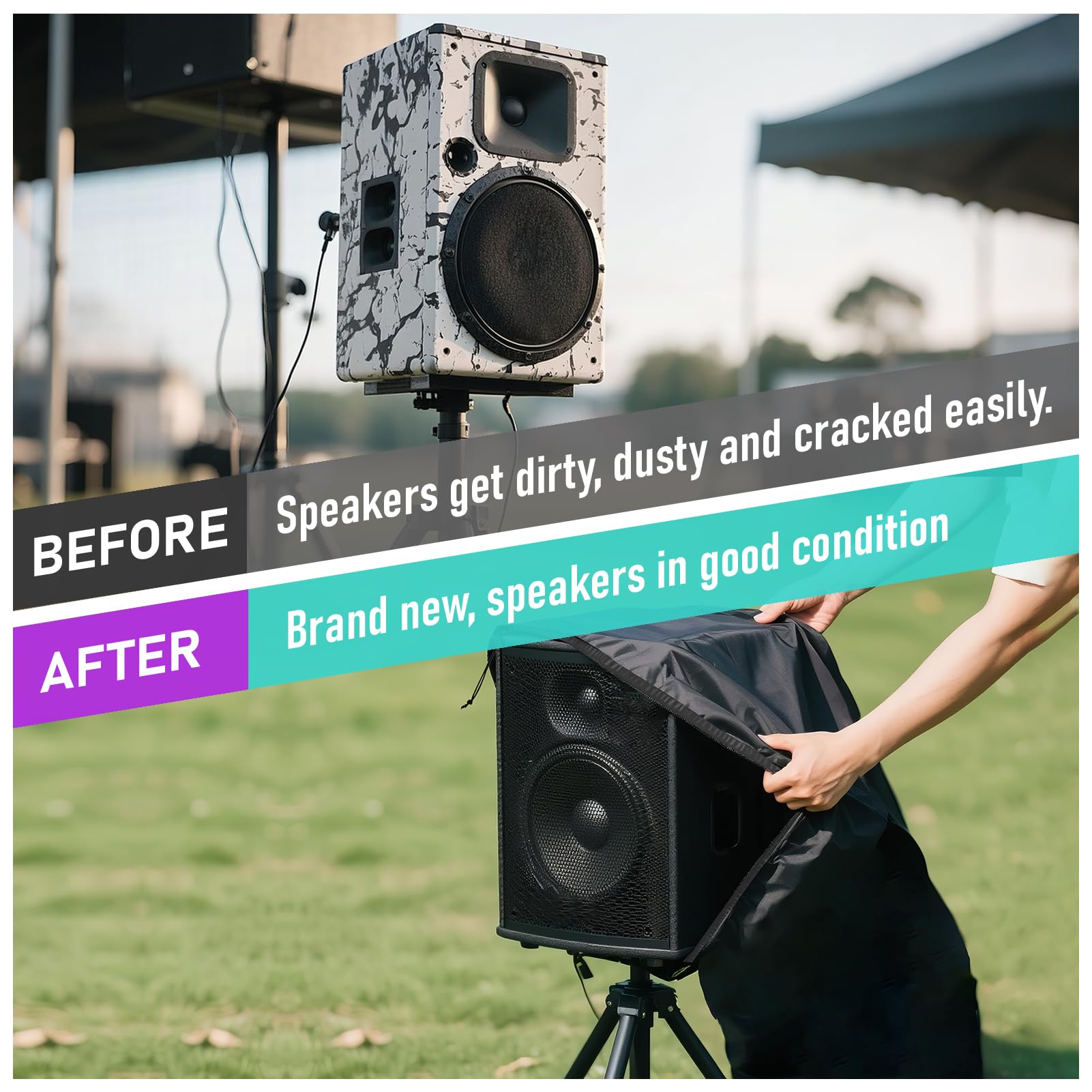 15 in Outdoor Speaker Covers UV Protection PA/DJ Speaker Covers for Powered Speaker Mounted on Stand Oxford Fabric Speaker Protective Covers for Waterproof Dustproof (30 * 19 * 20")