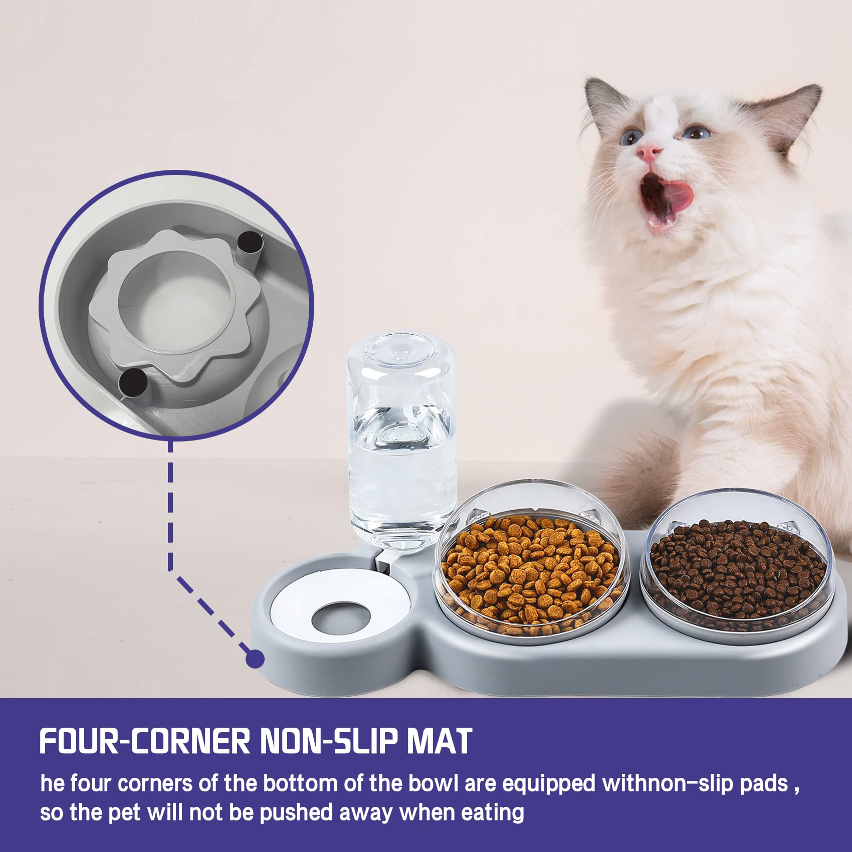 auvstar Cat Bowls,3-in-1 Pet Bowl,Cat Bowls With Stand Tilted 15°,Detachable Pet Bowl for Cats and Dogs,Anti-spill and Adjustable,Pet Food Bowl for Cats and Puppies,Water Bowl