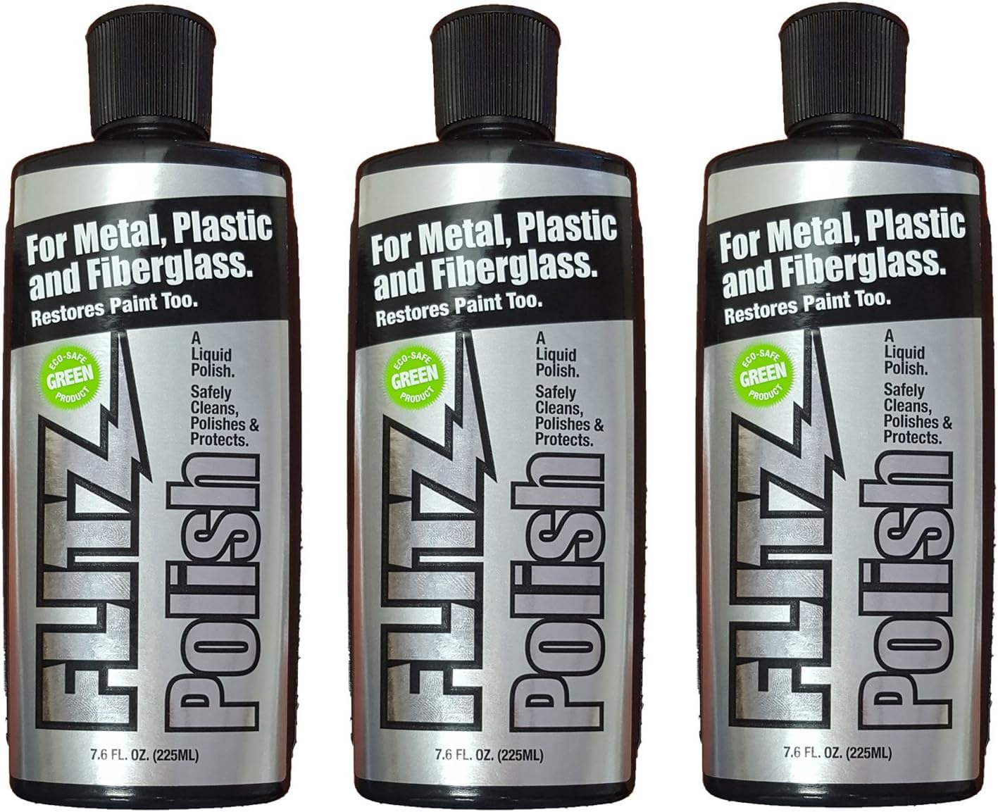 Flitz Multi Purpose Metal Polish Liquid - 7.6oz Bottle of USA-Made Tarnish Remover - For Aluminum, Chrome, Brass, Nickel, Silver - Non-Abrasive Metal Cleaner and Polish, Restorer (3 Pack)