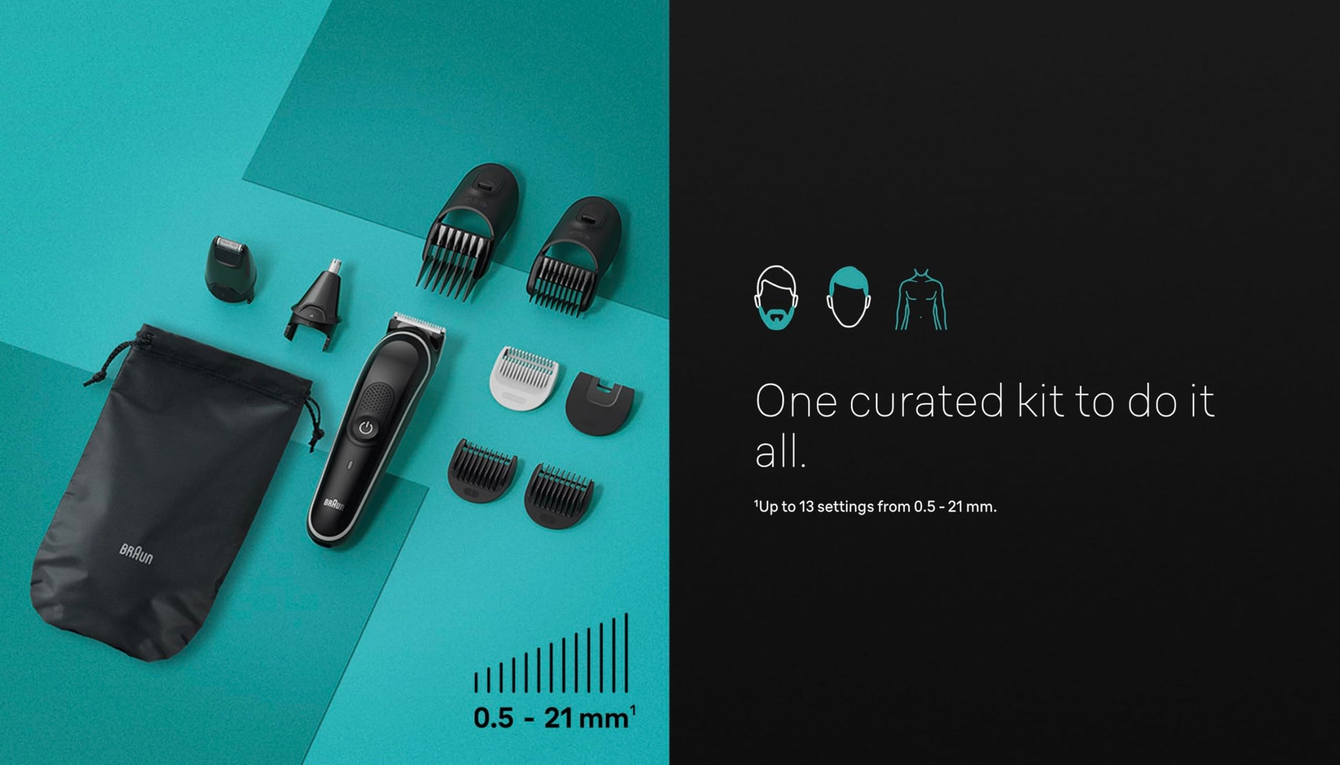 Braun Multi-Groomer Series 5 MGK5420 Men's 9-in-1 Moustache Hair Ear Nose Care Boch Waterproof Design Rechargeable 100 Minutes of Operation on One Charge