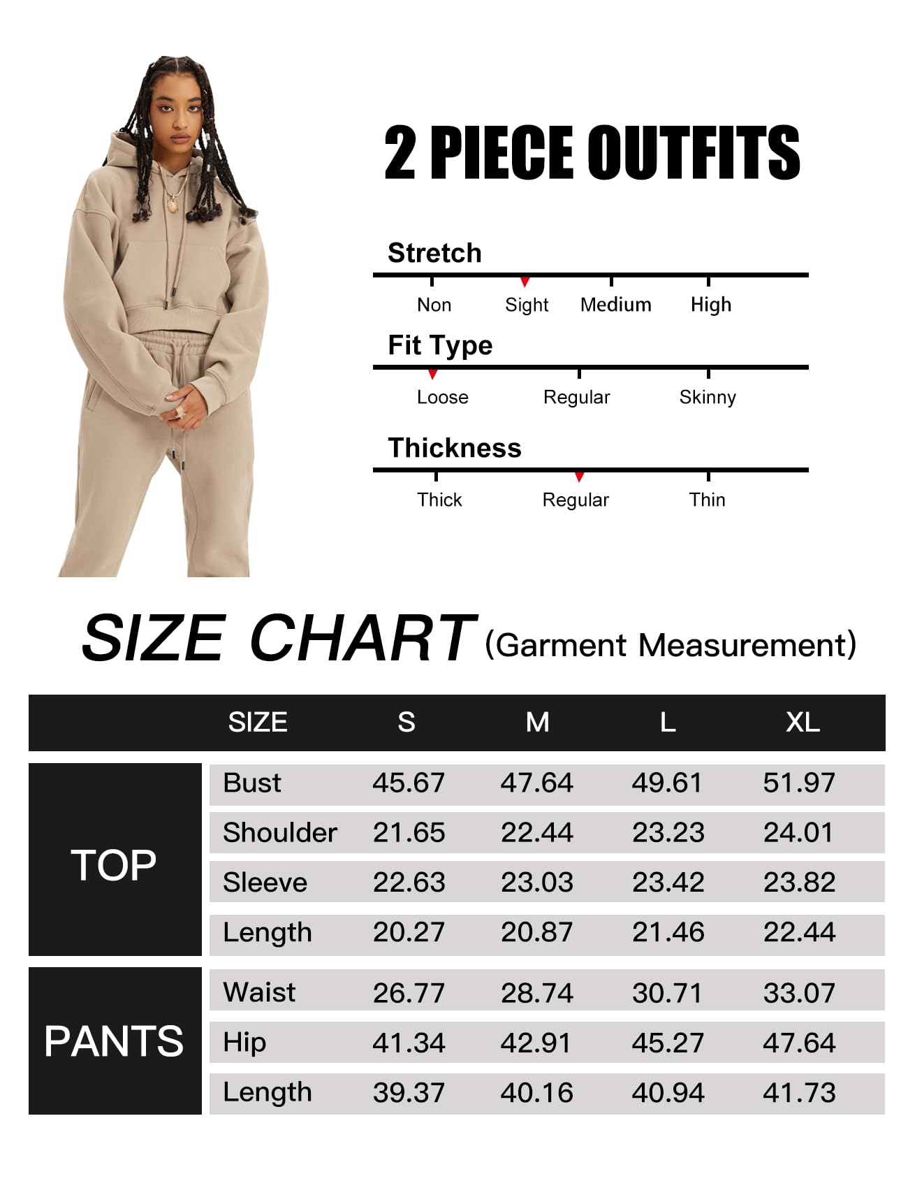 Flygo Conjunto deportivo de 2 piezas de forro polar para mujer, sudadera corta y pantalones deportivos, Grisclaro, M