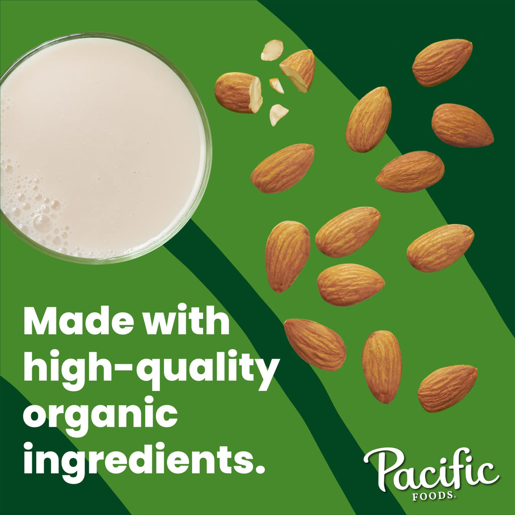 Pacific Foods Organic Unsweetened Almond Milk, Plant Based Milk, 32 oz Carton (12 Pack)