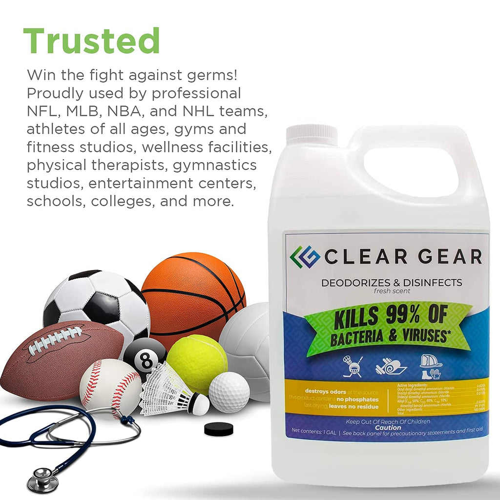 Clear Gear Disinfectant and Deodorizer for Sports Equipment 1 Gallon Bottle