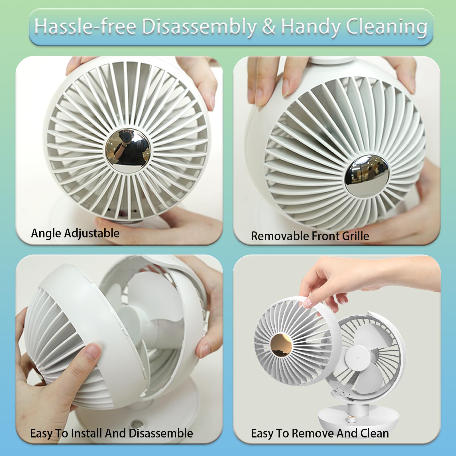 Desk Fan, 5600mAh Adjustable Angle Battery Operated Fan with 3 Wind Speed Safety Child Lock Low Power Reminder, Low Nosie Portable Fan for Bedroom Home Office (White)