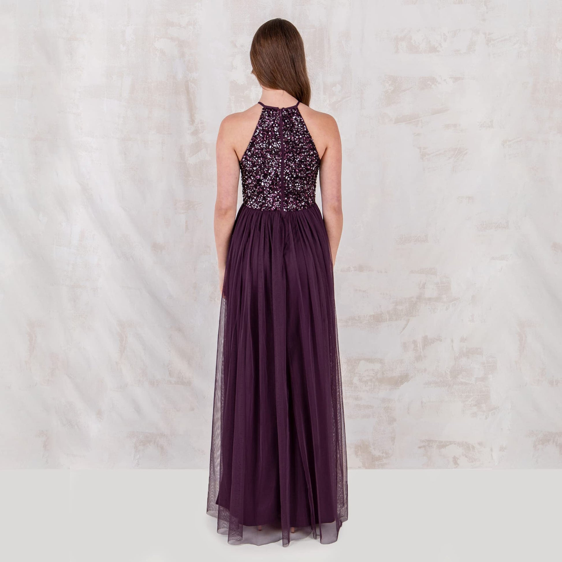 Maya Deluxe Maya Berry Embellished Halter Neck Maxi Dress Vestido de Dama de Honor, 12 para Mujer