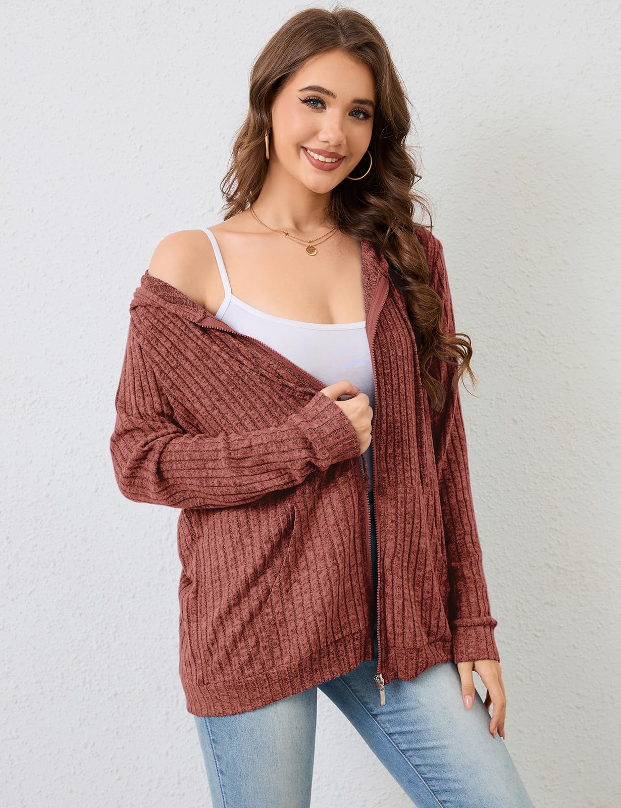 Flikity Zip Hoodie Damen Reißverschluss Sweatjacke mit Kapuze Dünne Jacke