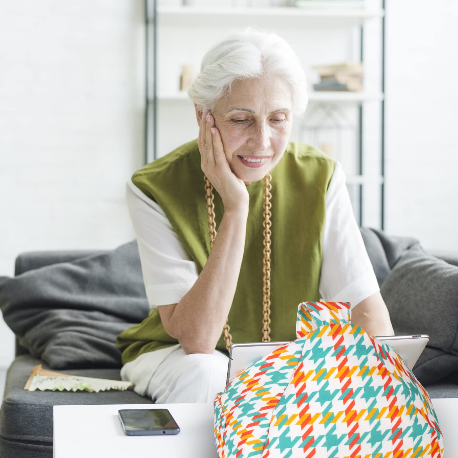 Cojín para tableta y cojín para iPad, soporte para iPad para cama, soporte para tableta para cama, soporte para libro y lector electrónico, accesorios para iPad (pata de gallo)