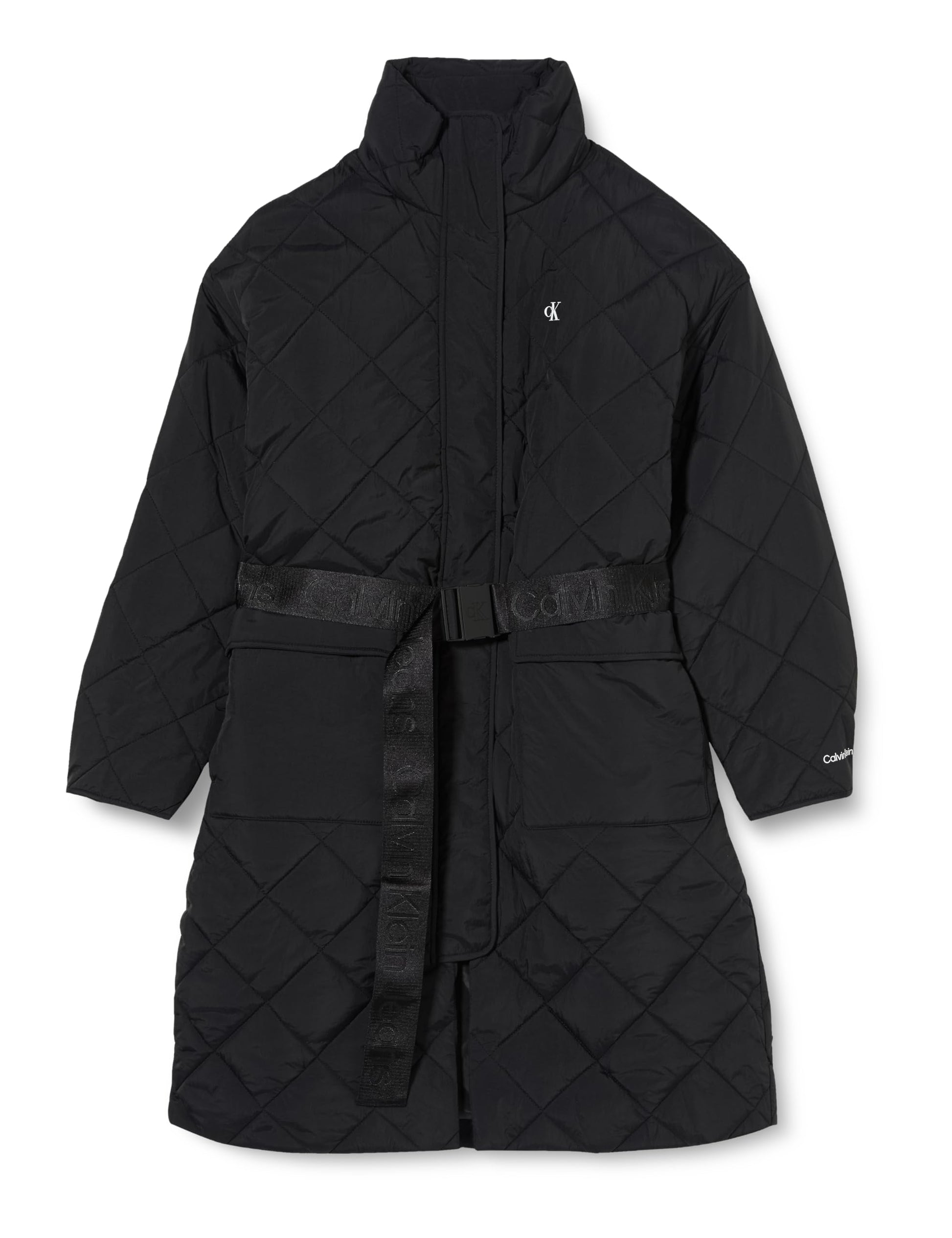 Calvin Klein Jeans Belted Quilted Coat J20J222581 Abrigos de Tejido, Negro (CK Black), L para Mujer