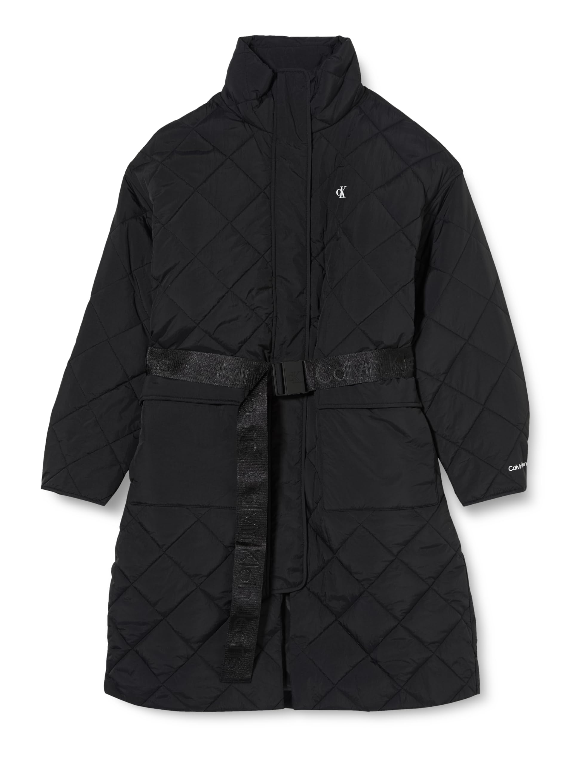 Calvin Klein Jeans Belted Quilted Coat J20J222581 Abrigos de Tejido, Negro (CK Black), L para Mujer