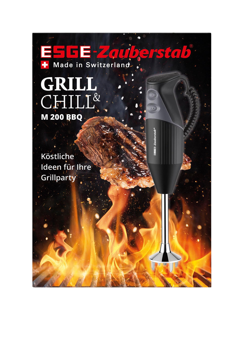 ESGE 98215 ESGE-Zauberstab M 200 - Batidora de mano para barbacoa, hasta 17.000 rpm, 200 W, con accesorio para picar, color negro