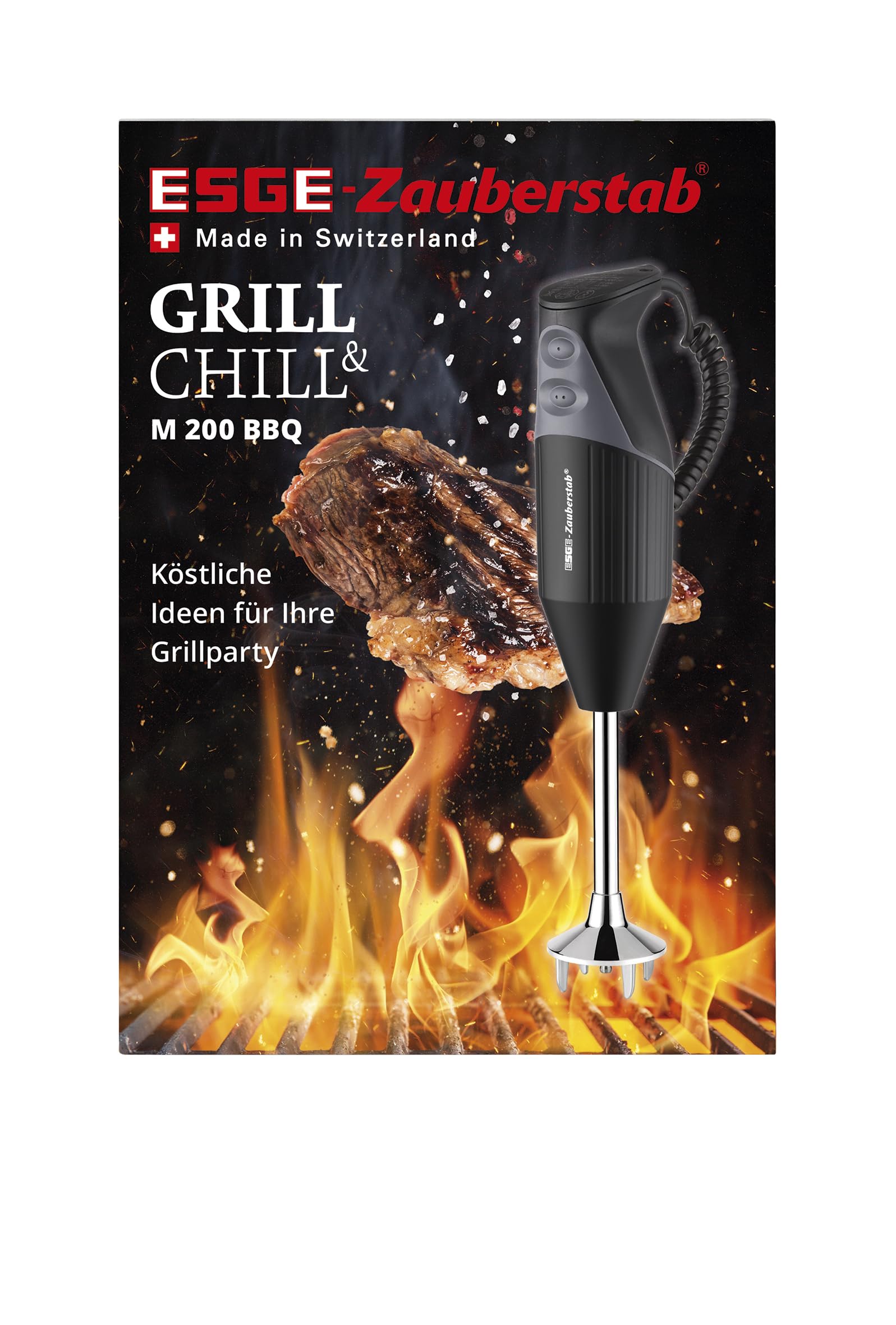 ESGE 98215 ESGE-Zauberstab M 200 - Batidora de mano para barbacoa, hasta 17.000 rpm, 200 W, con accesorio para picar, color negro