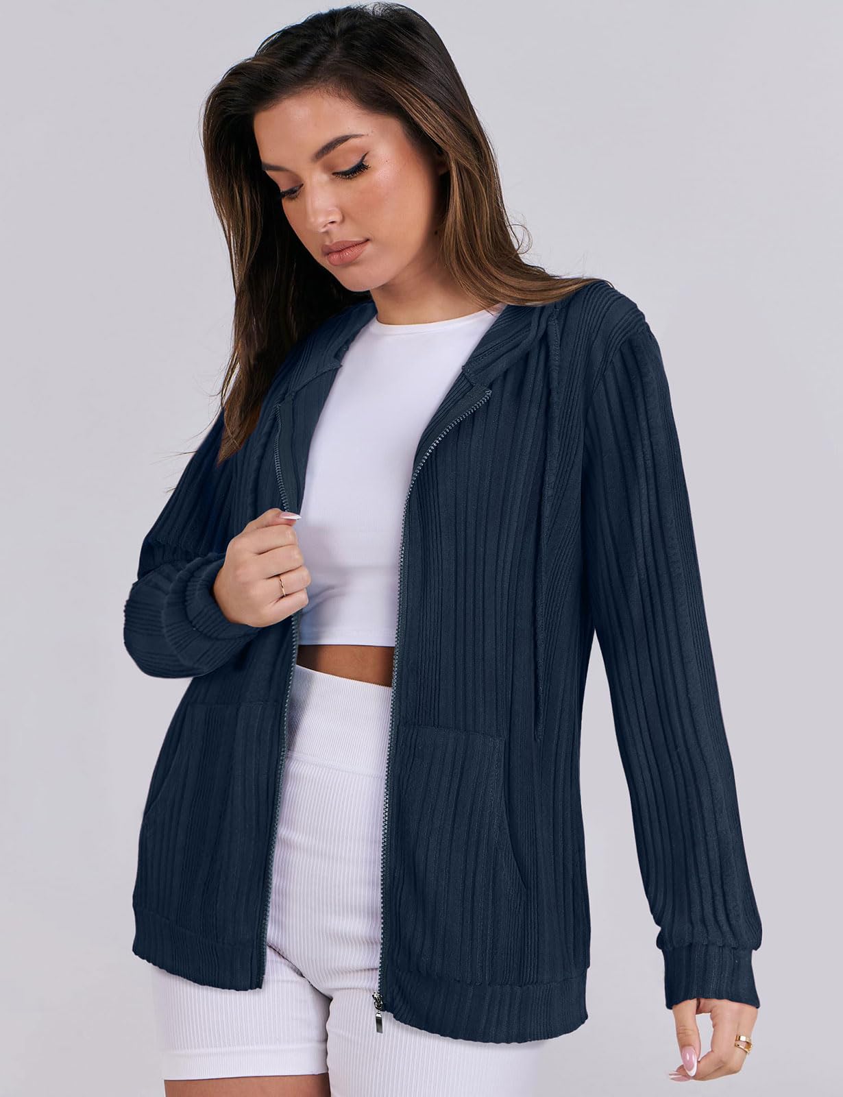 Flikity Zip Hoodie Damen Reißverschluss Sweatjacke mit Kapuze Dünne Jacke