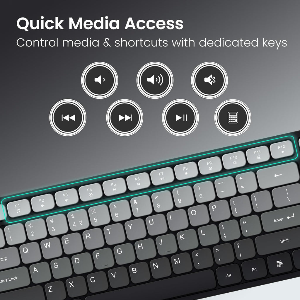 Portronics Key11 Combo Rechargeable Wireless Keyboard and Mouse Set, Bluetooth 5.3&2.4GHz Wireless,Type-C Fast Charging,Gradient Keys, Noiseless Typing, High Precision Mouse, for PC&Laptop(Grey)