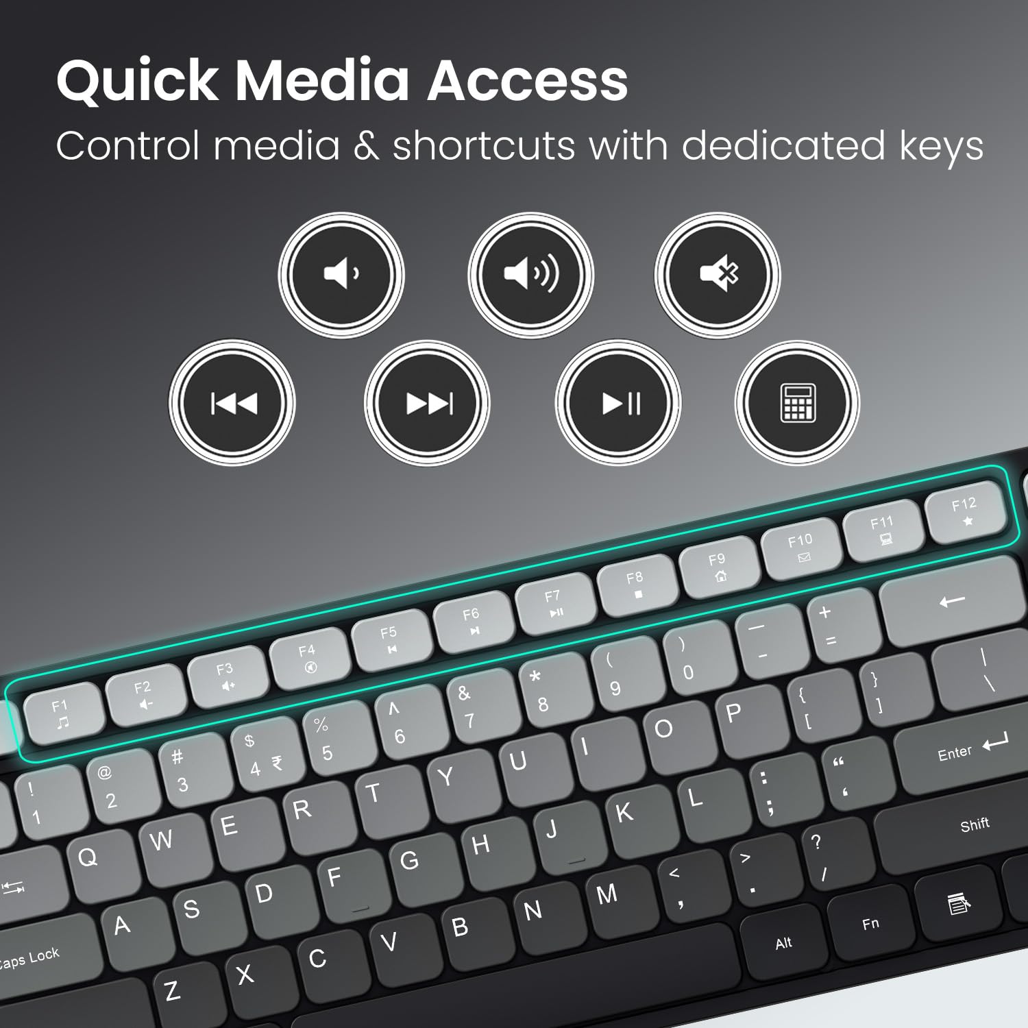 Portronics Key11 Combo Rechargeable Wireless Keyboard and Mouse Set, Bluetooth 5.3&2.4GHz Wireless,Type-C Fast Charging,Gradient Keys, Noiseless Typing, High Precision Mouse, for PC&Laptop(Grey)