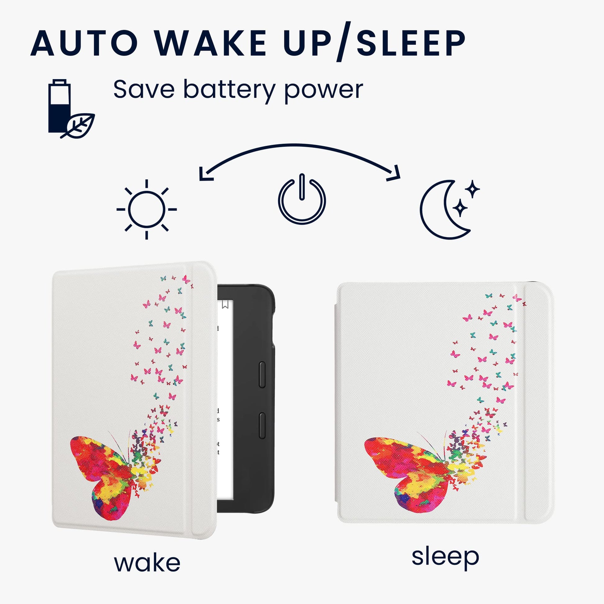 kwmobile Carcasa Compatible con Kobo Libra 2 Funda - Funda con Tapa y Cierre magnético de Cuero sintético - Degradado Mariposas