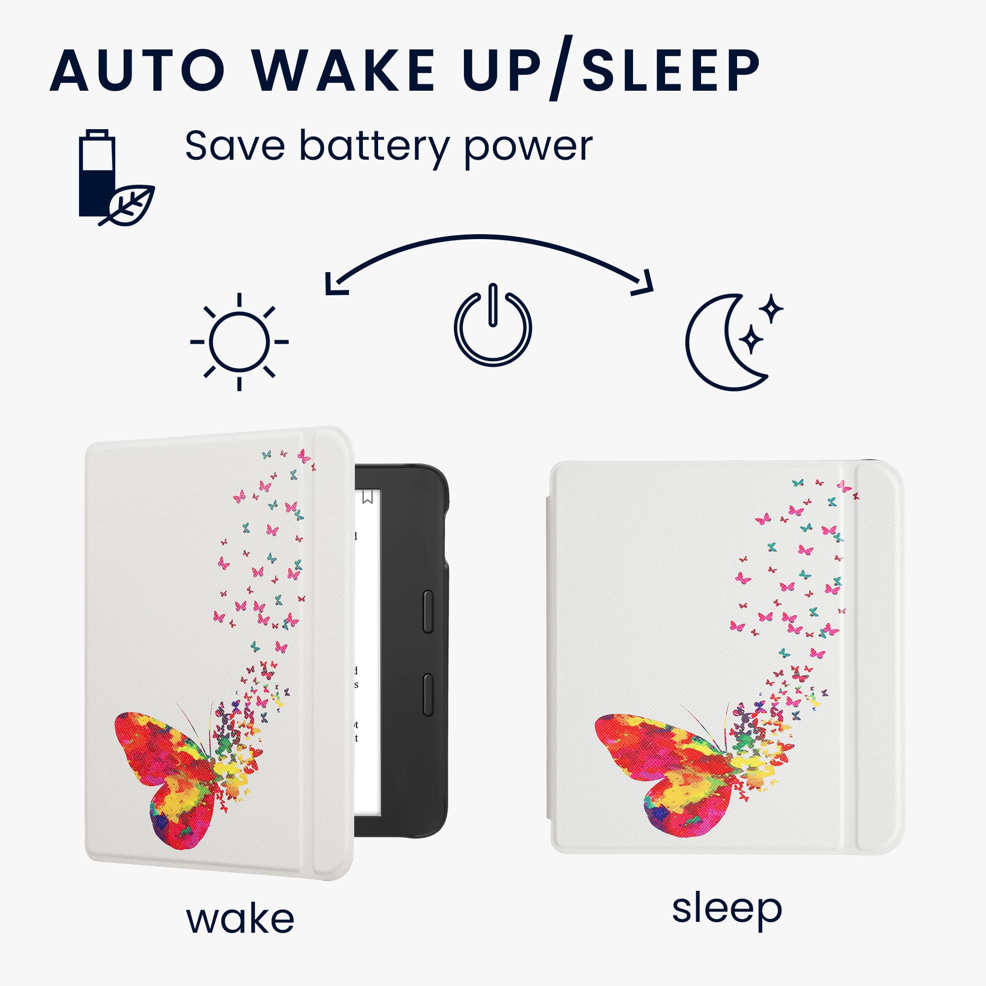 kwmobile Carcasa Compatible con Kobo Libra 2 Funda - Funda con Tapa y Cierre magnético de Cuero sintético - Degradado Mariposas