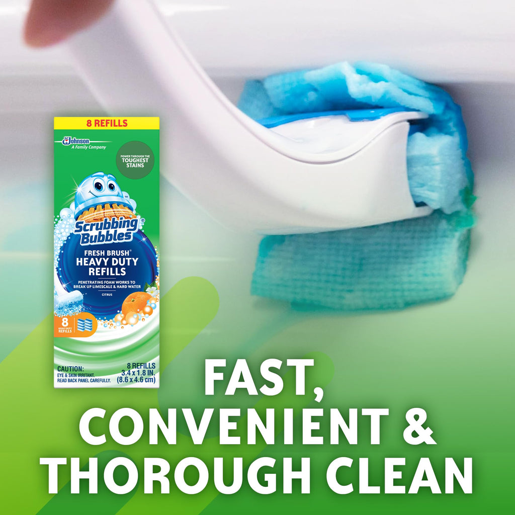 Scrubbing Bubbles Fresh Brush Ağır Hizmet Tipi Tek Kullanımlık Tuvalet Temizleyici Değnek Yedekleri, Tuvalet Kase Lekelerini ve Kireçlenmeyi Çıkarın, 8 ct, 8'li Paket (64 Toplam Doldurma)