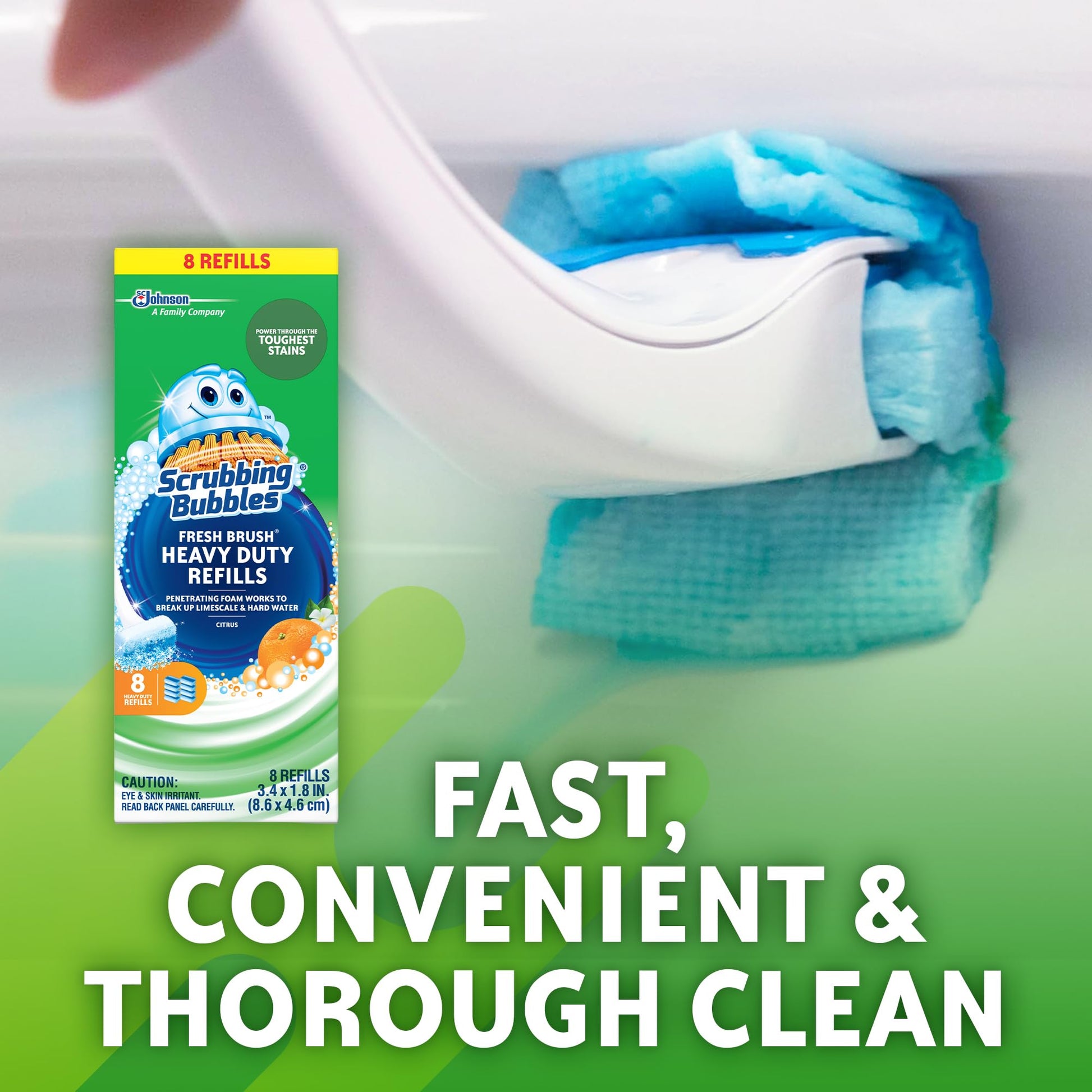Scrubbing Bubbles Fresh Brush Ağır Hizmet Tipi Tek Kullanımlık Tuvalet Temizleyici Değnek Yedekleri, Tuvalet Kase Lekelerini ve Kireçlenmeyi Çıkarın, 8 ct, 8'li Paket (64 Toplam Doldurma)