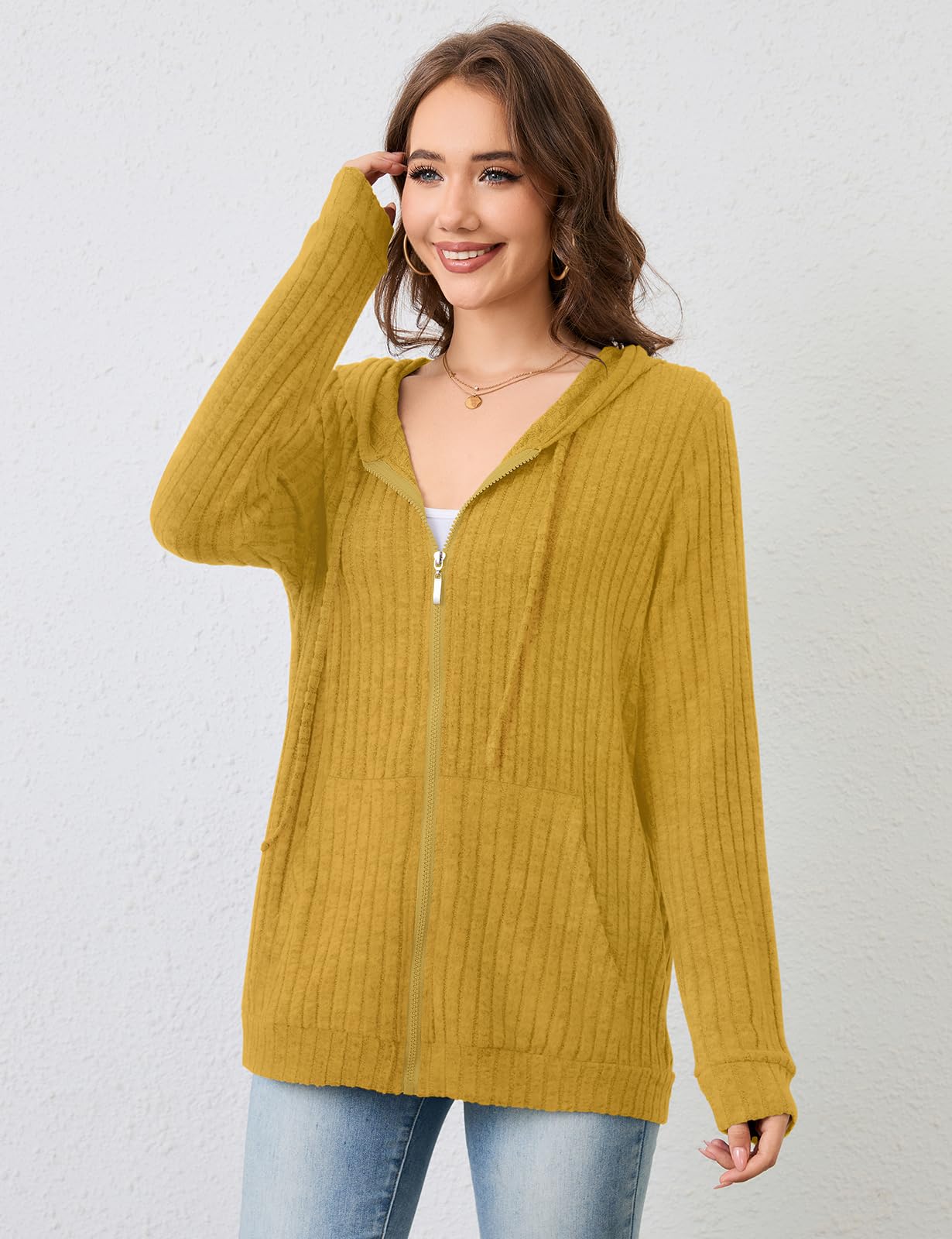 Flikity Zip Hoodie Damen Reißverschluss Sweatjacke mit Kapuze Dünne Jacke