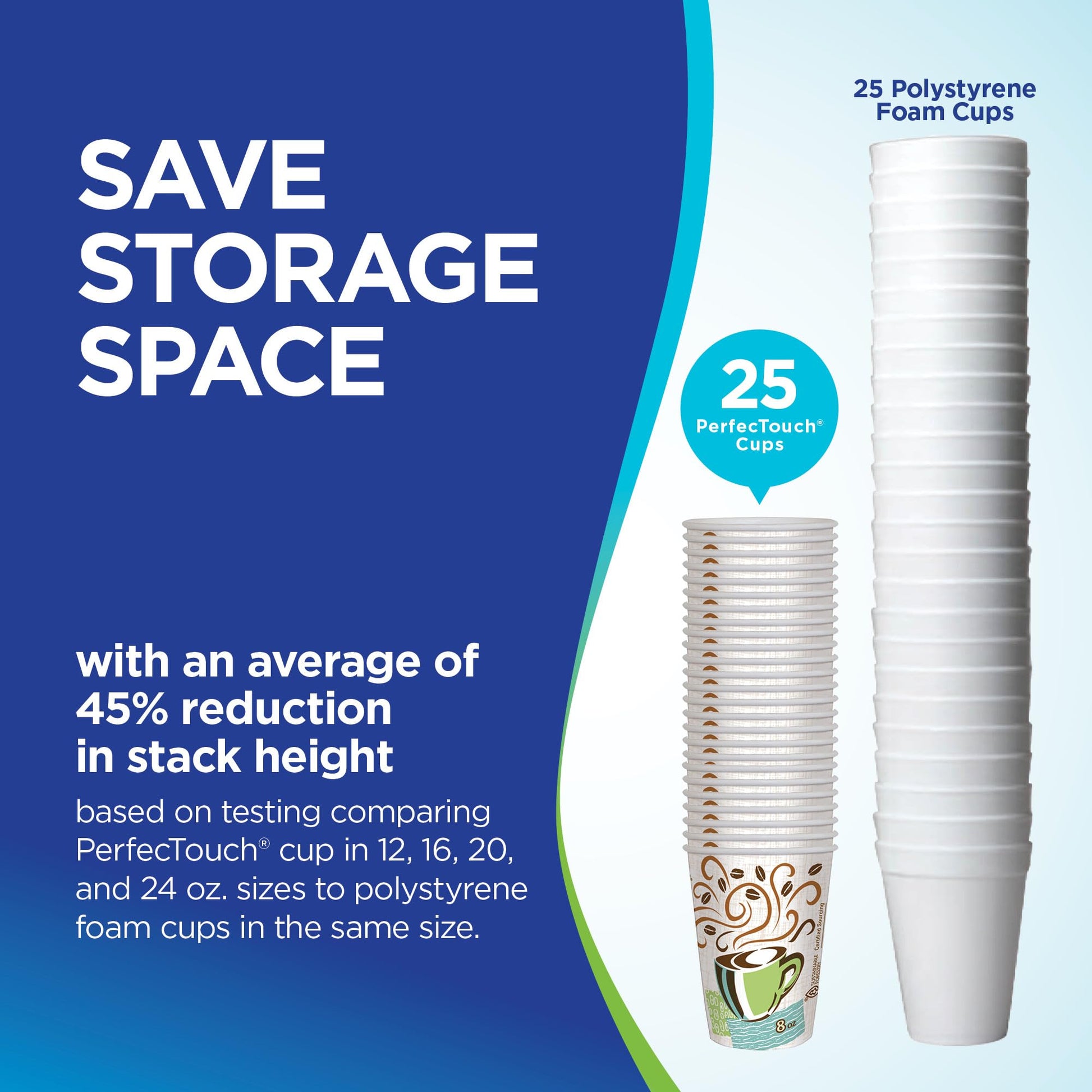 Dixie PerfecTouch 8 oz Paper Coffee Cups By GP PRO, Coffee Haze Design, 500 Count (25 Disposable Cups Per Sleeve, 20 Sleeves Per Case) 5338DX