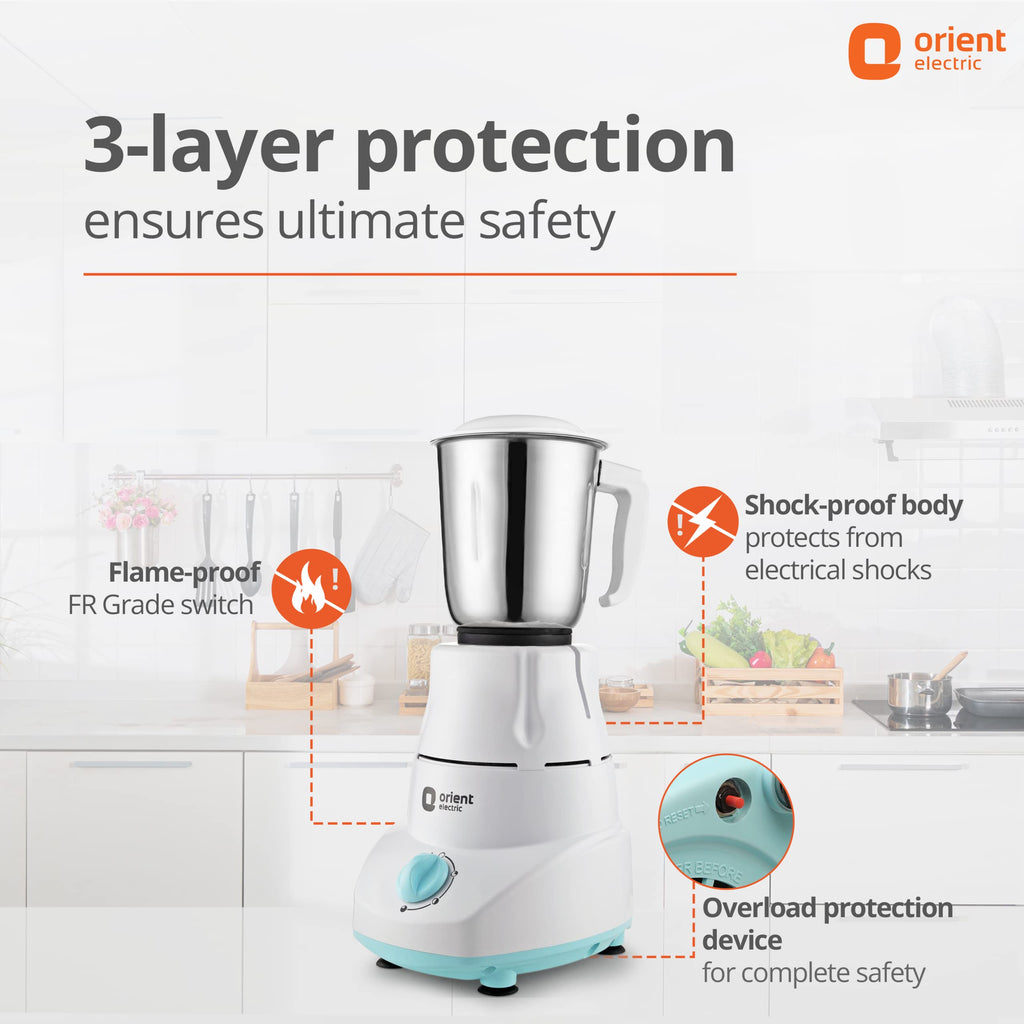 Orient Electric 500W mixer grinder | Kitchen Kraft 500 MGKK50B3 with 3 SS jars | Longer life balanced coil motor | ABS body | Uniform grinding | 5 years motor warranty