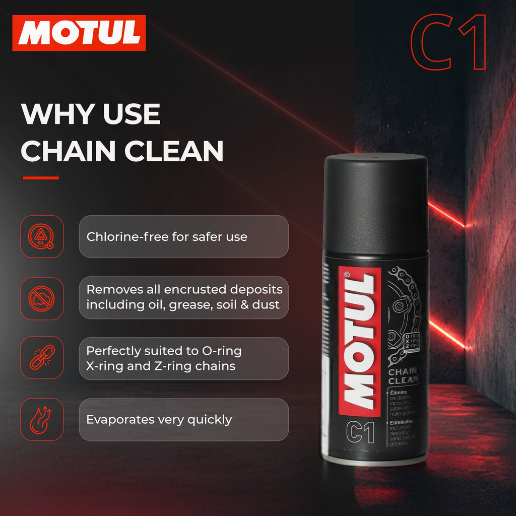 Motul Combo of C2 Chain Lube (150 ml) and C1 Chain Clean for All Bikes (150 ml) (LBCH001)