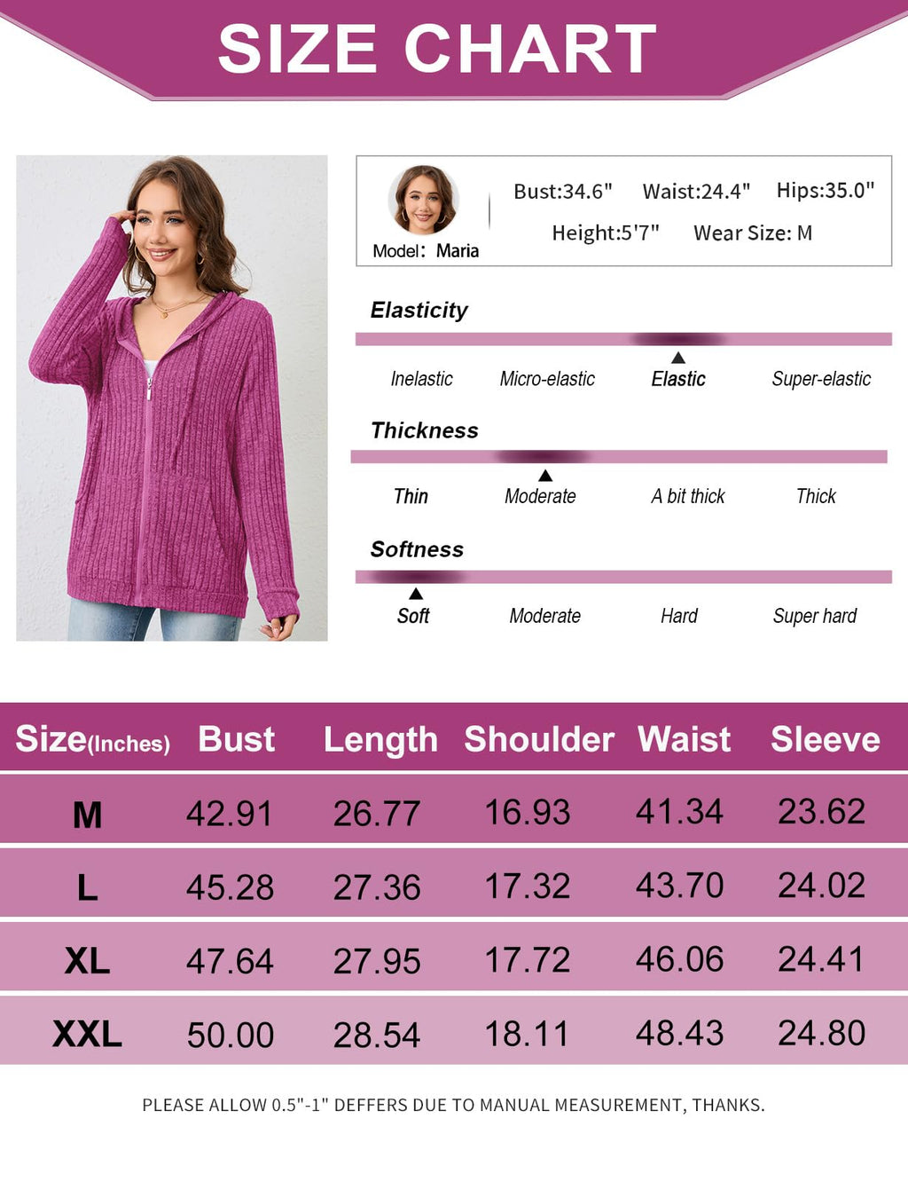Flikity Zip Hoodie Damen Reißverschluss Sweatjacke mit Kapuze Dünne Jacke