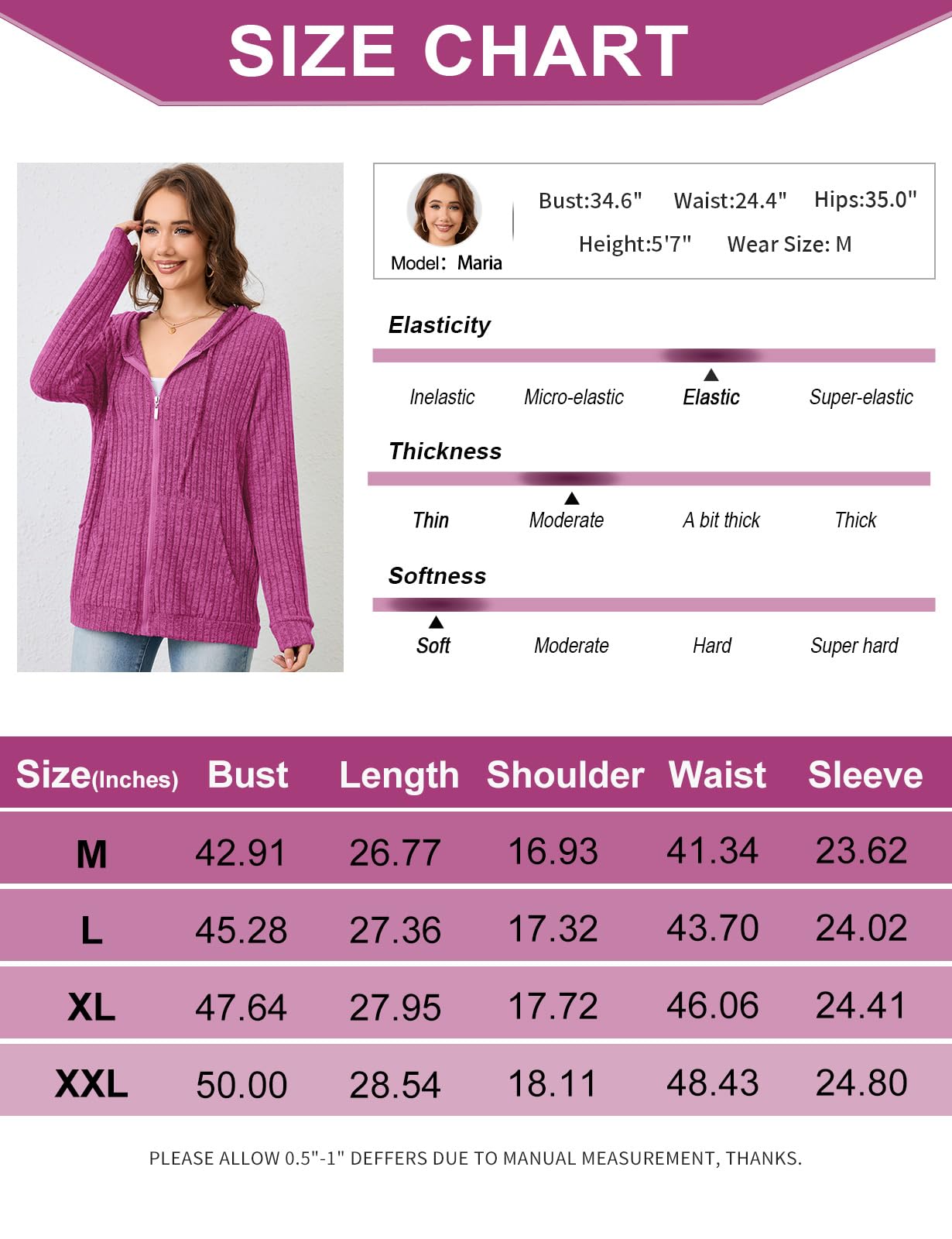 Flikity Zip Hoodie Damen Reißverschluss Sweatjacke mit Kapuze Dünne Jacke