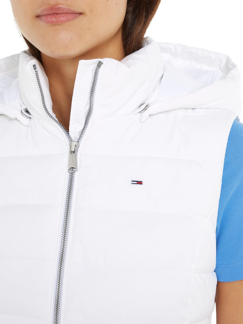 Tommy Jeans Chaleco Mujer Basic Hooded Vest con Capucha, Blanco (White), L