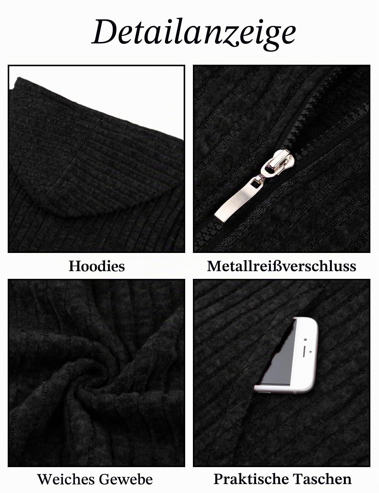 Flikity Zip Hoodie Damen Reißverschluss Sweatjacke mit Kapuze Dünne Jacke