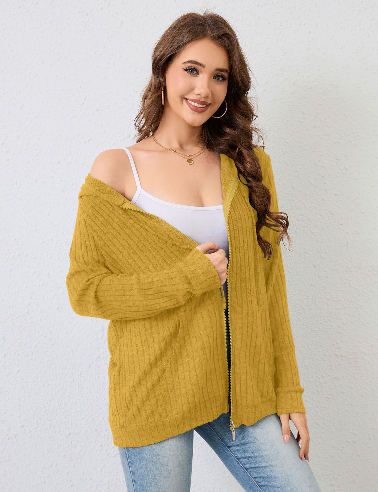 Flikity Zip Hoodie Damen Reißverschluss Sweatjacke mit Kapuze Dünne Jacke