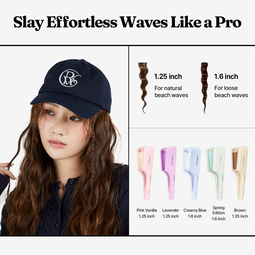 VODANA Professional Triple Flow Ceramic Hair Waver, Easy Beach Wave, Embedded, Light Double Barrel Wave Iron for Wide Deep Waves (1.25 inch, Pink Vanilla)