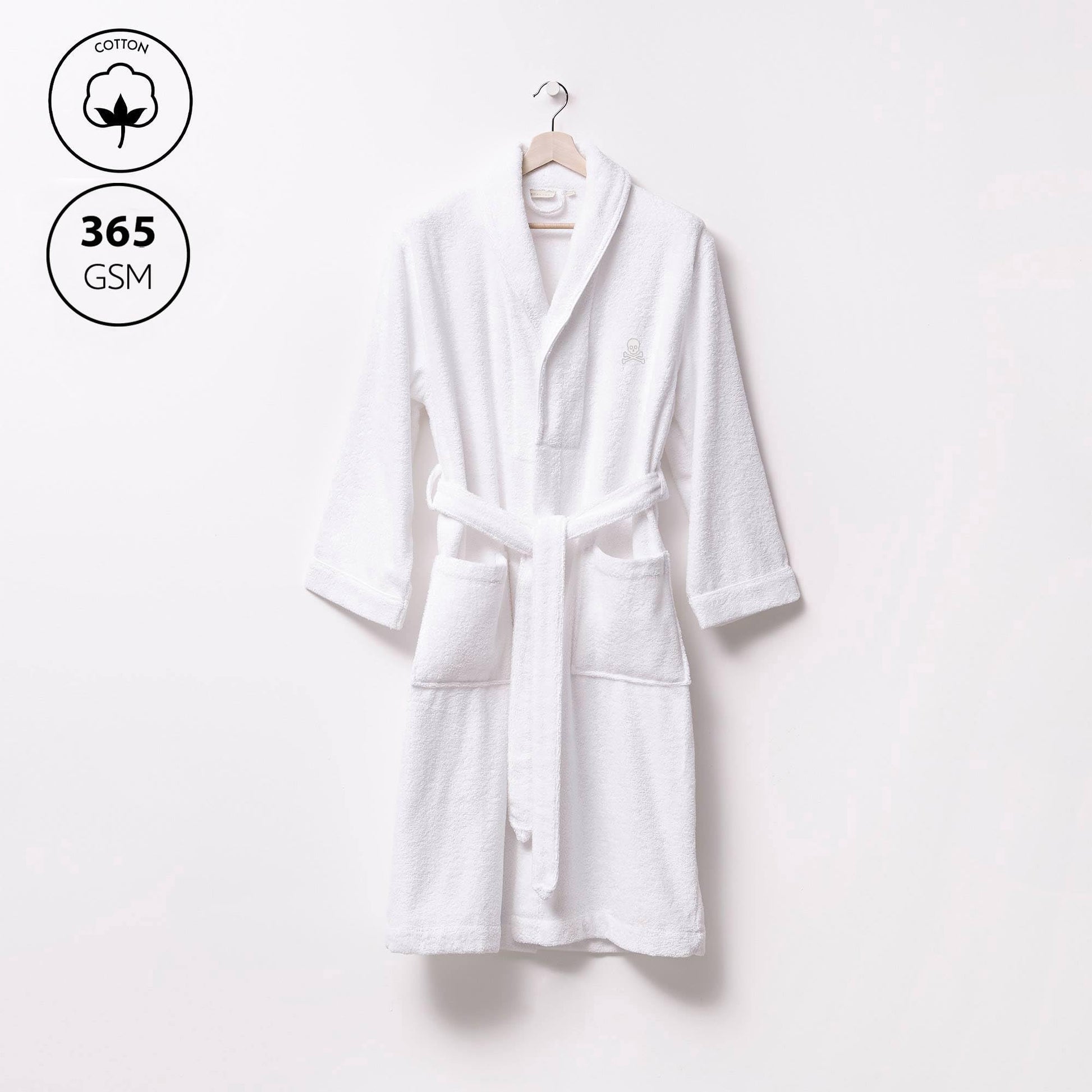 Albornoz S-M 100%Algodón 360GSM Blanco con ribetes blancos Scalpers Home