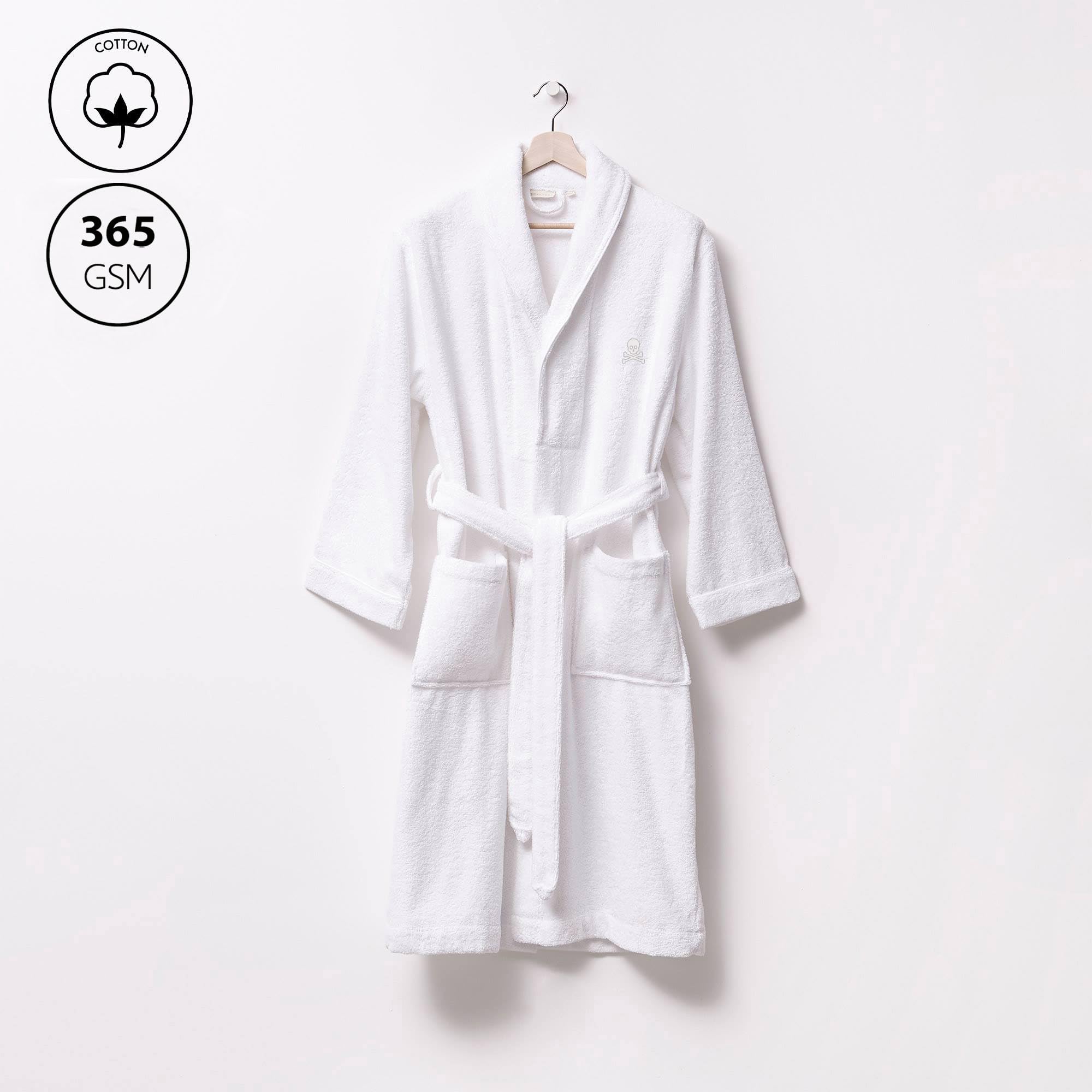 Albornoz S-M 100%Algodón 360GSM Blanco con ribetes blancos Scalpers Home