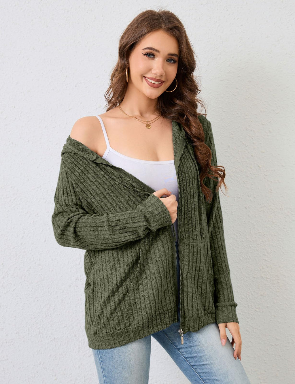Flikity Zip Hoodie Damen Reißverschluss Sweatjacke mit Kapuze Dünne Jacke